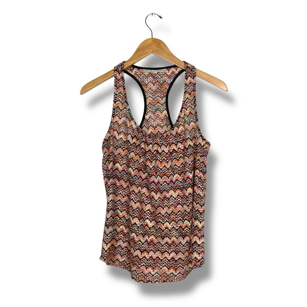 Trina Turk Size Medium Sleeveless Top Striped Rainbow Resort Boho Lace Crochet